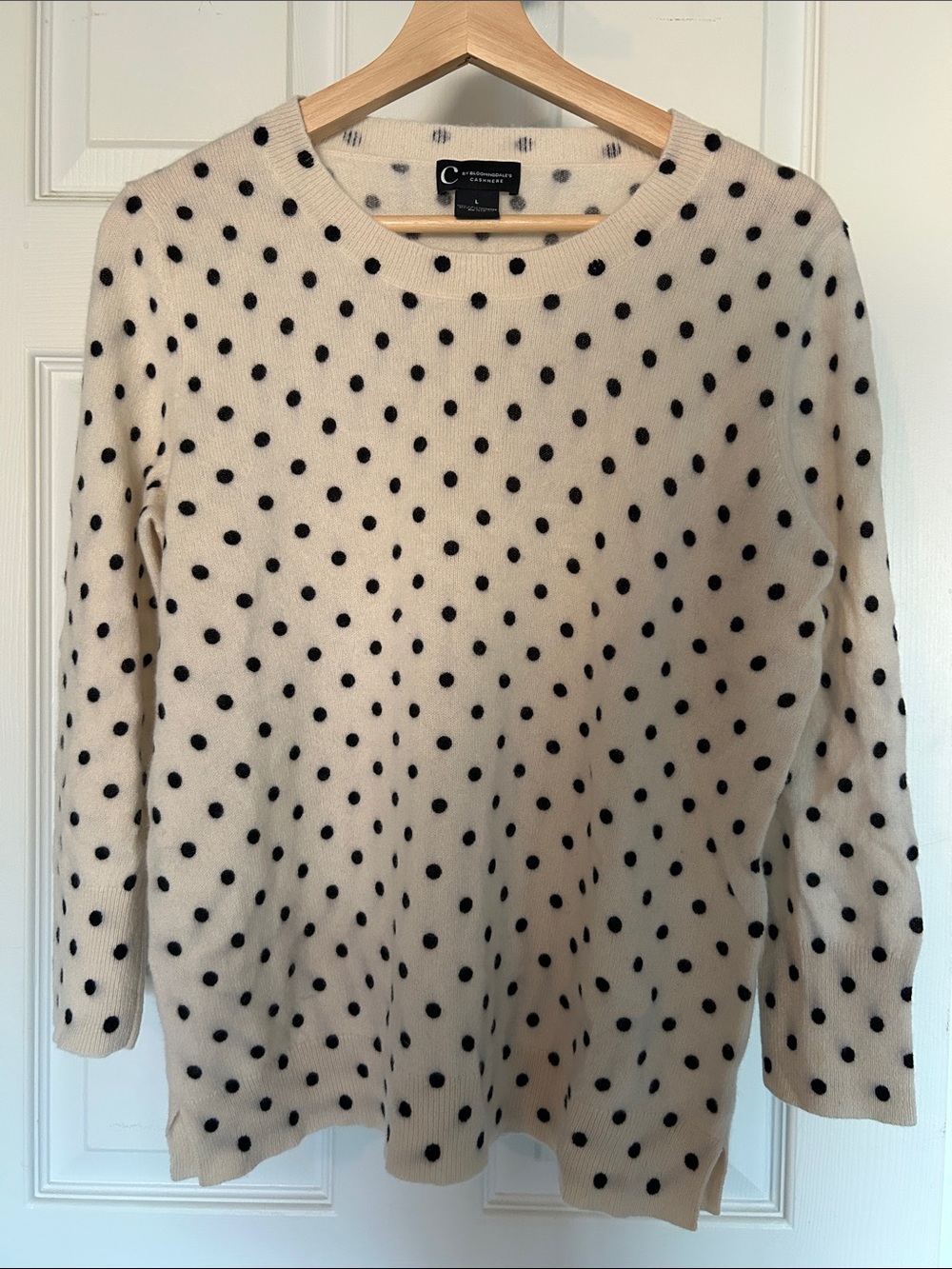 Bloomingdale's Cream Crewneck Sweater with Black Polka Dots